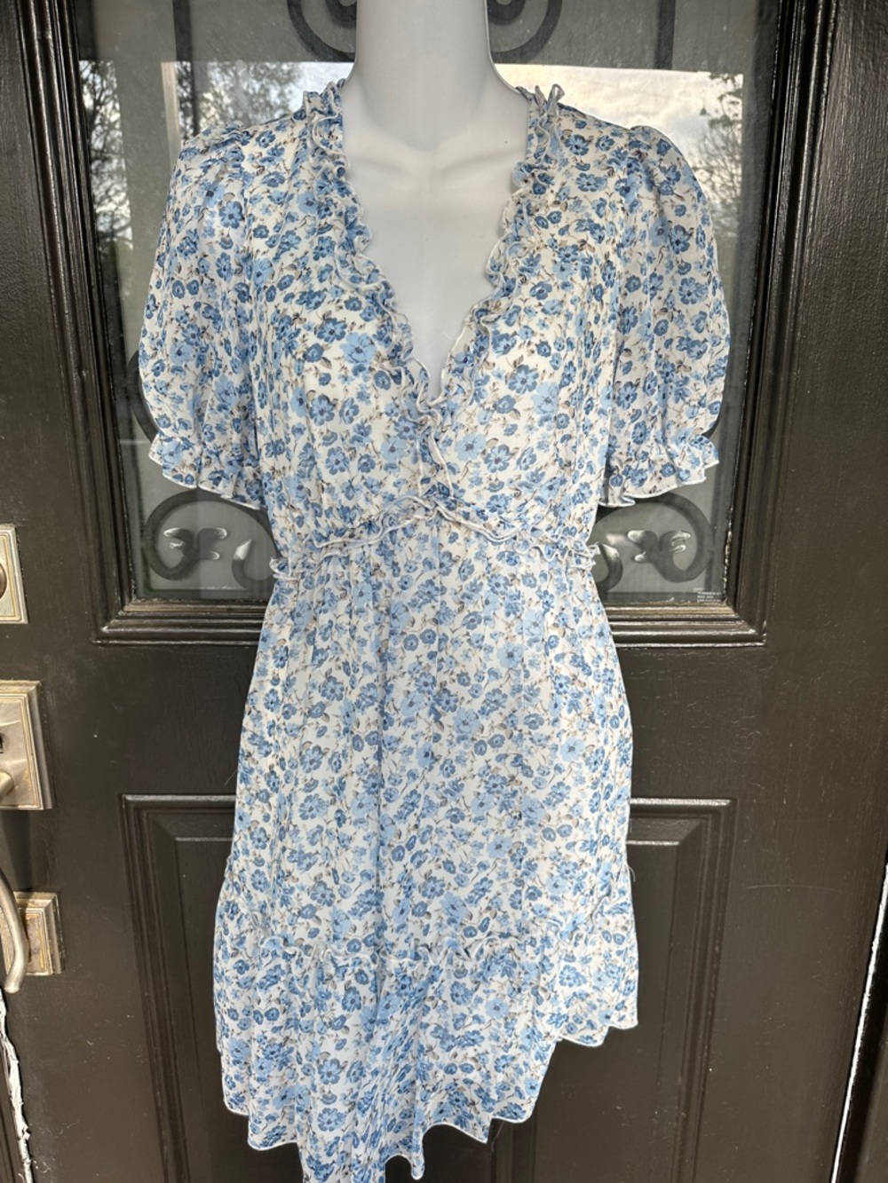 NWT Blue Floral Ruffle Mini Dress